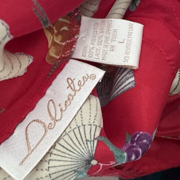 Vintage Delicates Chemise Slip Nightie Satin Lace Fans Red Womens Size Large - Picture 7 of 10